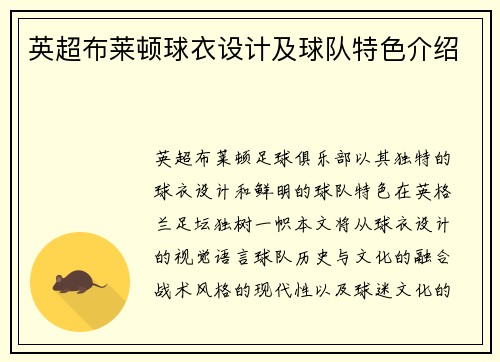 英超布莱顿球衣设计及球队特色介绍